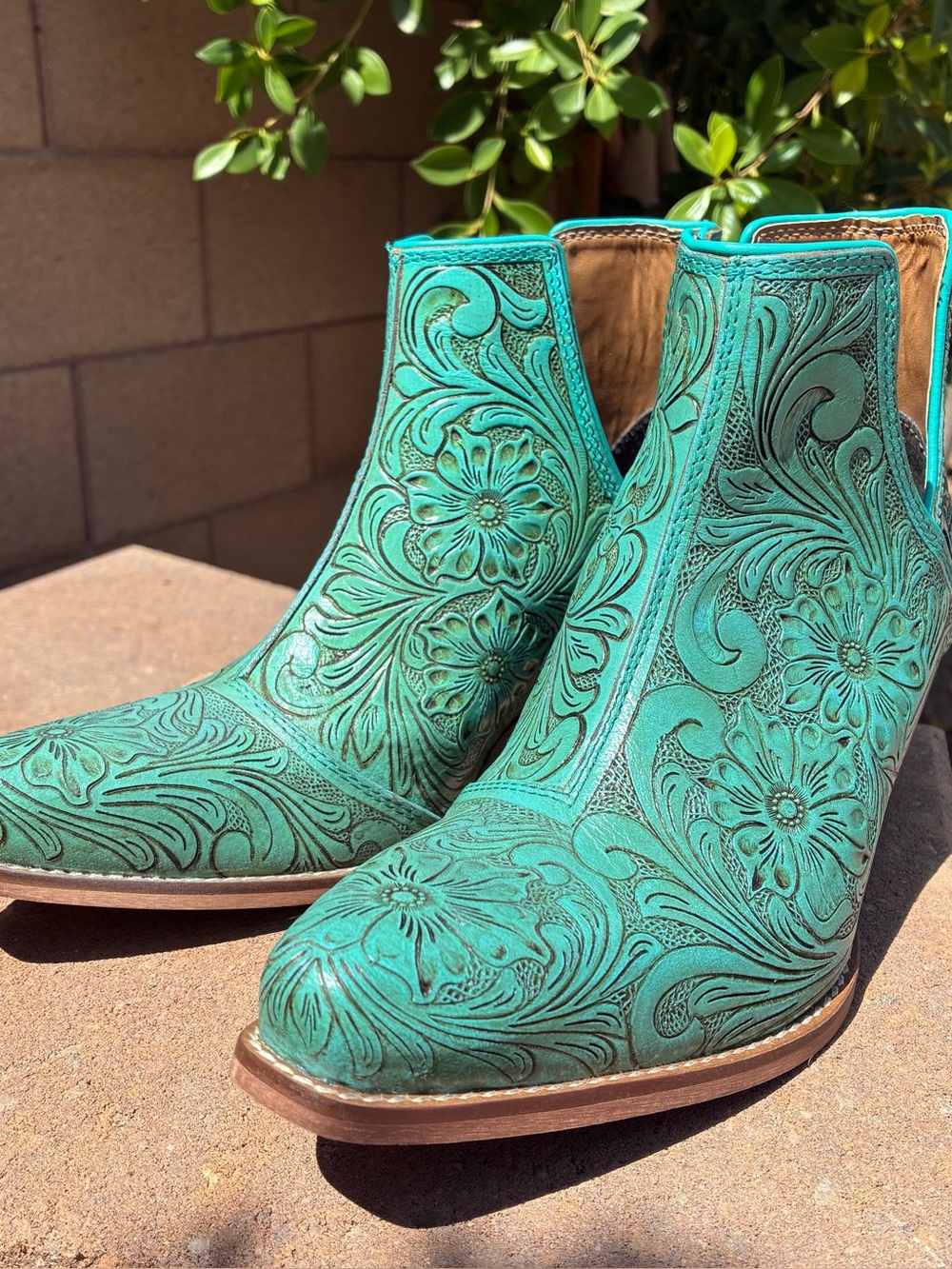 Myra Bag Turquoise Floral Tooled Leather Ankle Booties - Picture 14 of 16